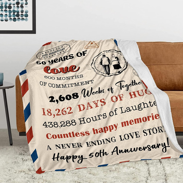 50th Anniversary Wedding Blanket, Golden Wedding Anniversary Gifts for Dad Mom, 50th Anniversary Wedding for Husband Wife Gifts, 50 Years of Marriage Blanket