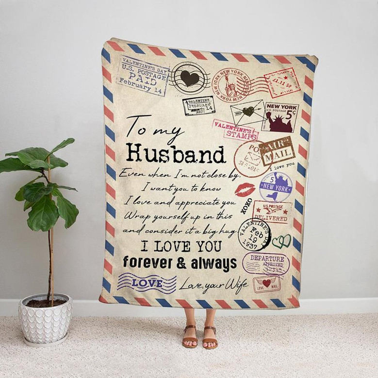 Airmail Wife To My Husband Wrap Yourself,Fleece Blanket Gift For Wife Home Decor Bedding Couch Sofa Soft And Comfy Cozy