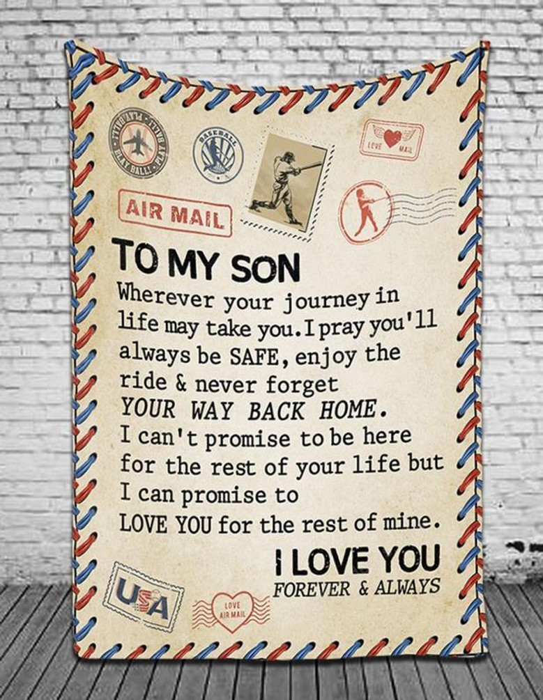 Baseball To My Son I Love You Letter Blanket Gift for Son, Gift For Baseball Lovers Birthday Gift Home Decor