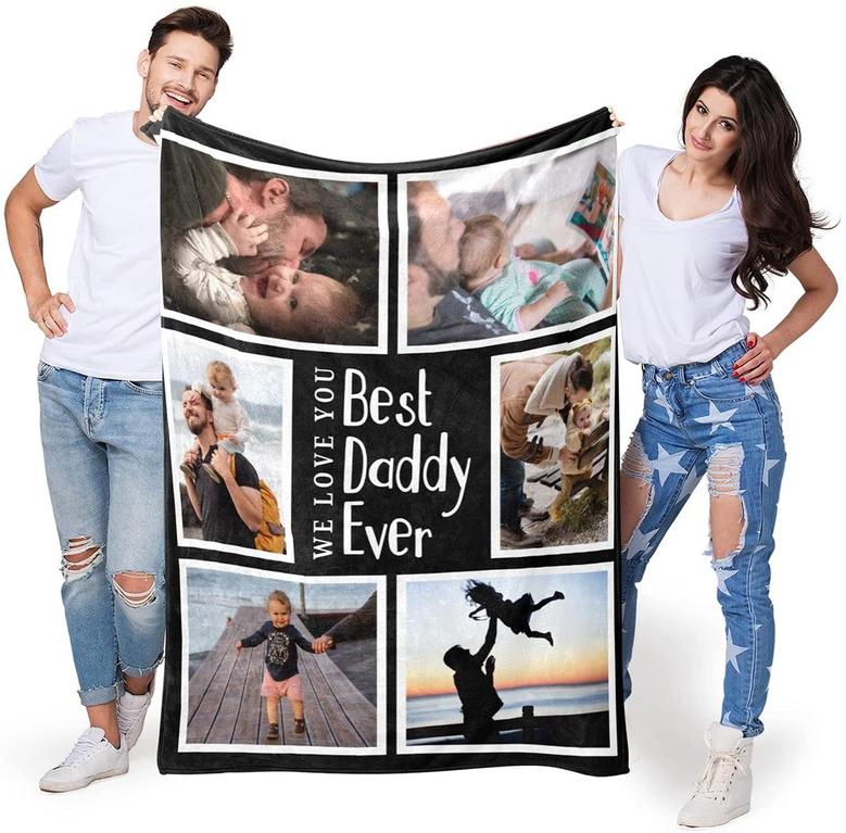 Best Daddy Throw Blanket with Photo Personalized - Pictures Customized Blanket for Dad Grandpa