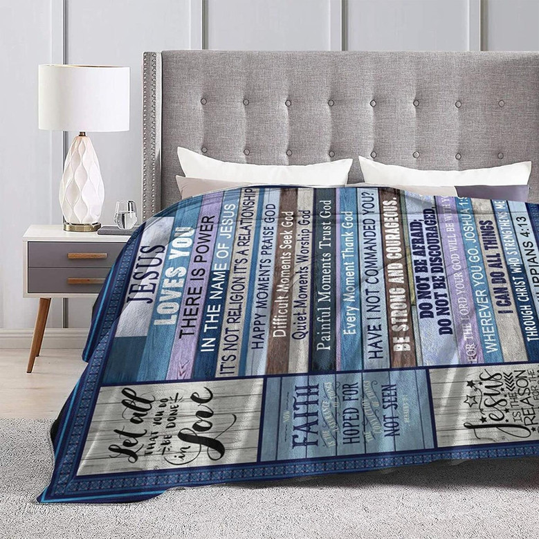 Bible Verse Jesus Blanket Christian Throw Religious Blankets for Couch Sofa Bed Warm Flannel