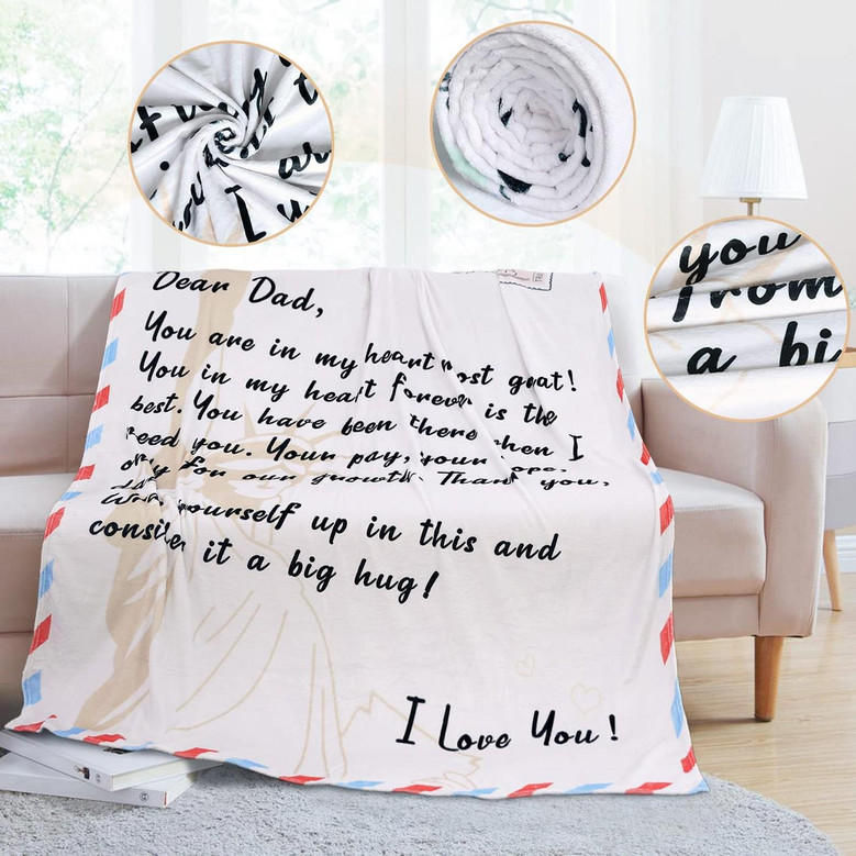 Blanket for Dad from Daughter or Son - Soft Flannel Hug Father Family Affection Letter Throw Blanket