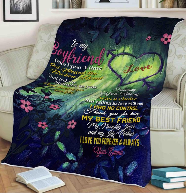 Blankets- "To My Boyfriend God Blessed The Broken Road"- Personalized Blanket, Gift For Wife, Christmas Blanket, Valentine, Wedding, Anniversary