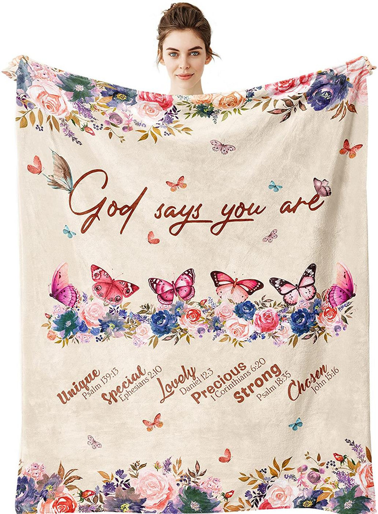 Christian Blanket for Women Men God Says You are Fleece Butterfly