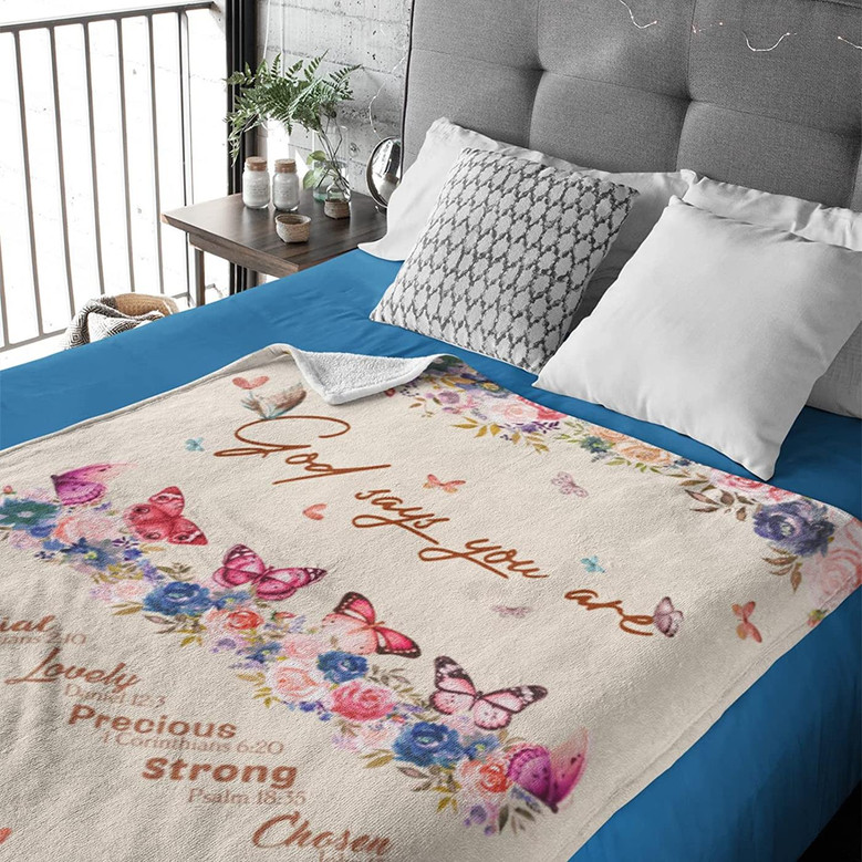 Christian Blanket for Women Men God Says You are Fleece Butterfly