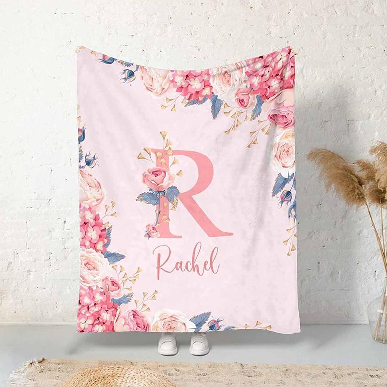Custom Baby Blanket with Name for Girls Boys - Personalized Monogram Blankets with Flower for Kids Toddler - Customized Throw Blanket for Baby Adult - Fuzzy & Fleece Baby Blanket