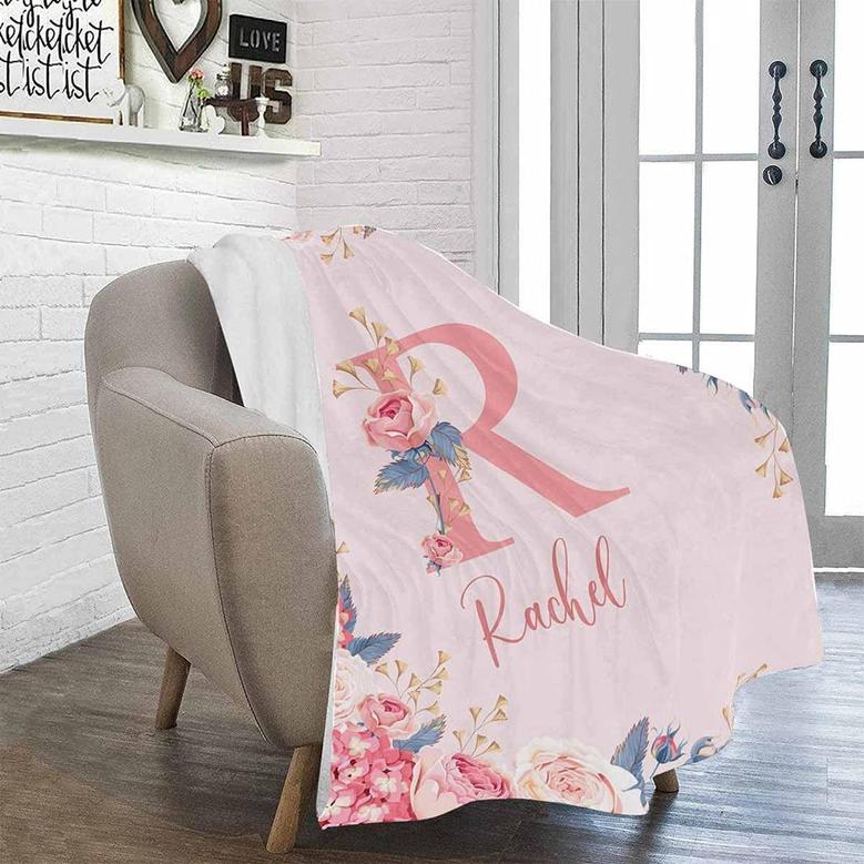 Custom Baby Blanket with Name for Girls Boys - Personalized Monogram Blankets with Flower for Kids Toddler - Customized Throw Blanket for Baby Adult - Fuzzy & Fleece Baby Blanket