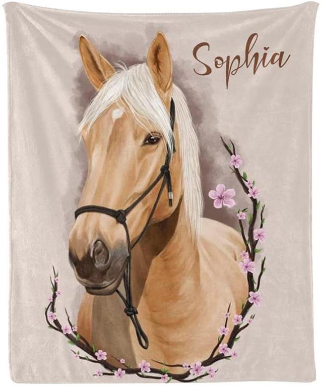 Custom Blanket Personalized Cute Horse Soft Fleece Throw Blanket with Name for Gifts Sofa Bed
