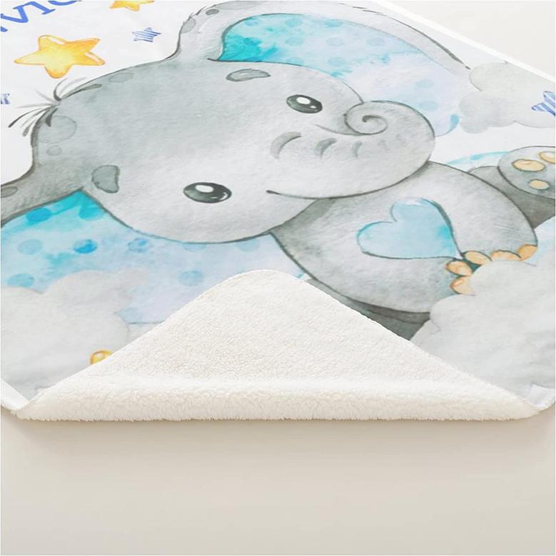 Custom Elephant Art Baby Blankets with Name Super Soft Fleece Blanket for Girl Boy Kids