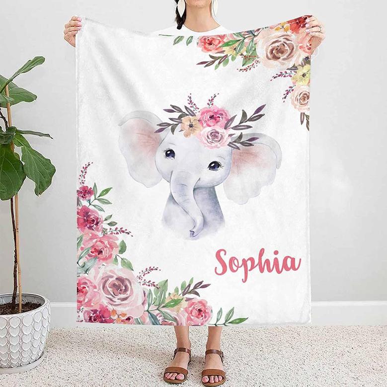 Customized Elephant And Floral Blanket Baby Blanket for Newborn Baby Kids
