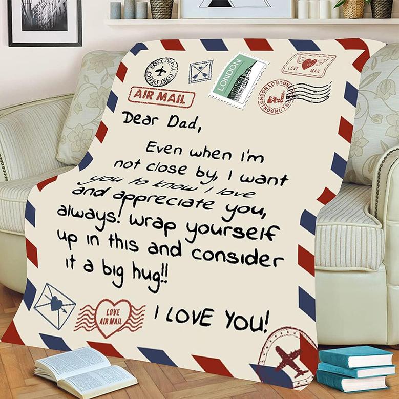 To My Dad Blanket from Daughter Son Air Mail Letter Printed Blanket Throw for Christmas, Birthday, Father Day's