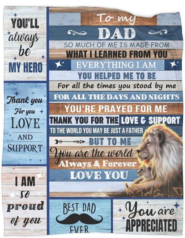 To My Dad Blanket from Daughter Son Father's Day Lion Throws Ultra Soft Flannel Throw Blankets for Couch Bedroom Sofa Warm