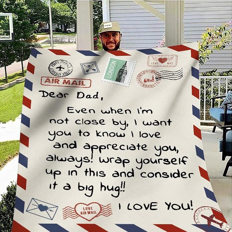 to My Dad Gift Blanket from Daughter, Son Air Mail Letter Printed Blanket Throw for Christmas, Birthday, Father Day's