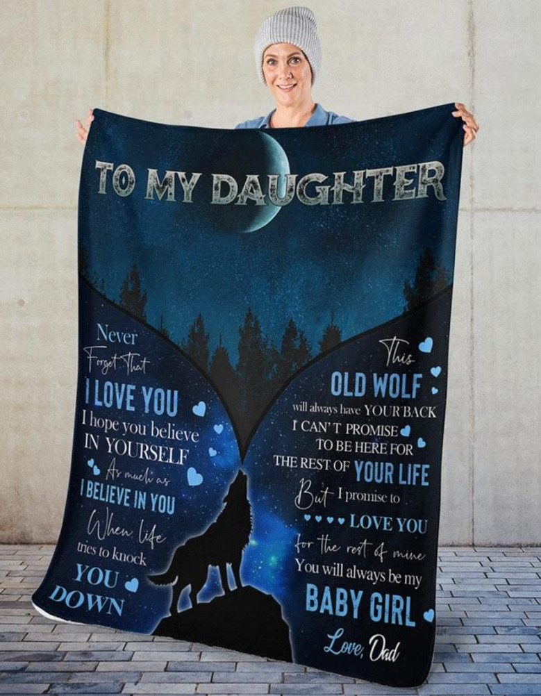 To My Daughter From Dad Wolf Fleece Blanket Halloween gift Funny Halloween Christmas Party Dad Mom Christmas gift