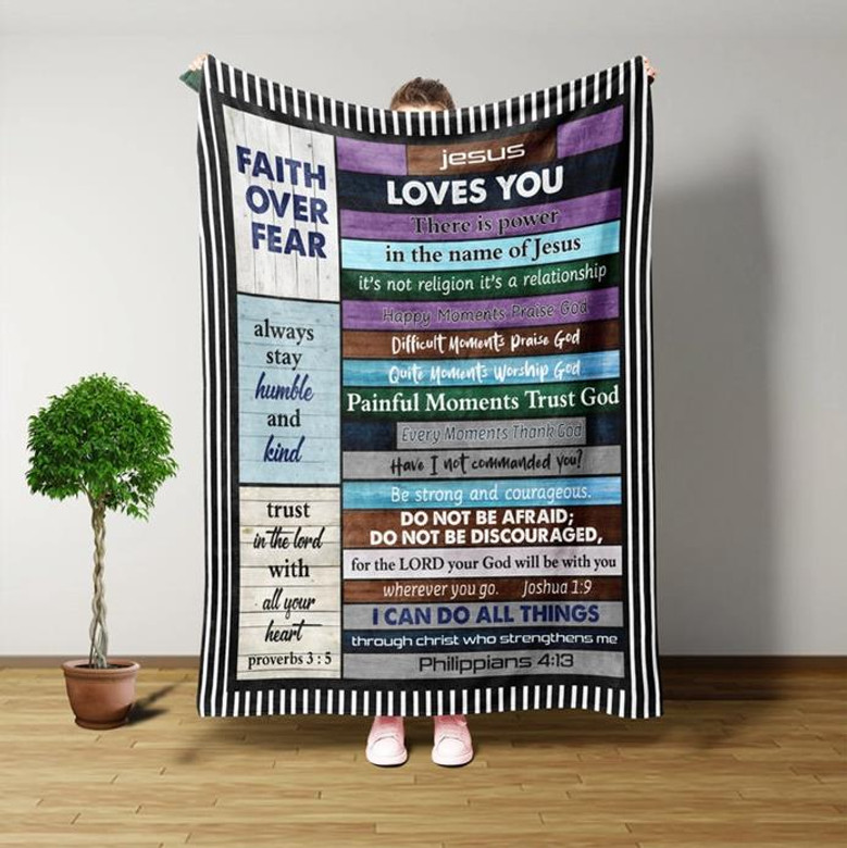Faith Over Fear Blanket, Jesus Blanket, Gift Ideas For Christian, Jesus's Lover Gift.