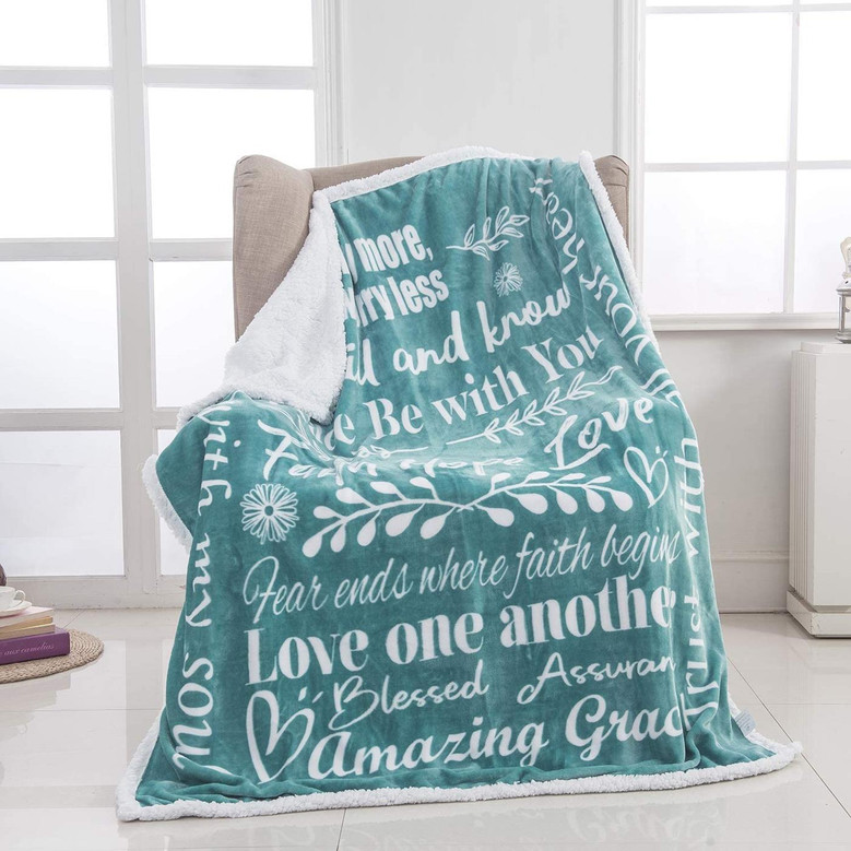 Faith Hope Love Blanket, Inspirational Christian Gifts for Women Men, Gives Comfort, Strength and Warm Hug Soft Throw (Teal, Flannel Fleece)