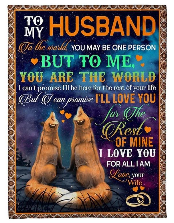 Fox To My Husband, You Are The Wold, Fleece Blanket,Gift For Husband Home Decor Bedding Couch Sofa Soft And Comfy Cozy