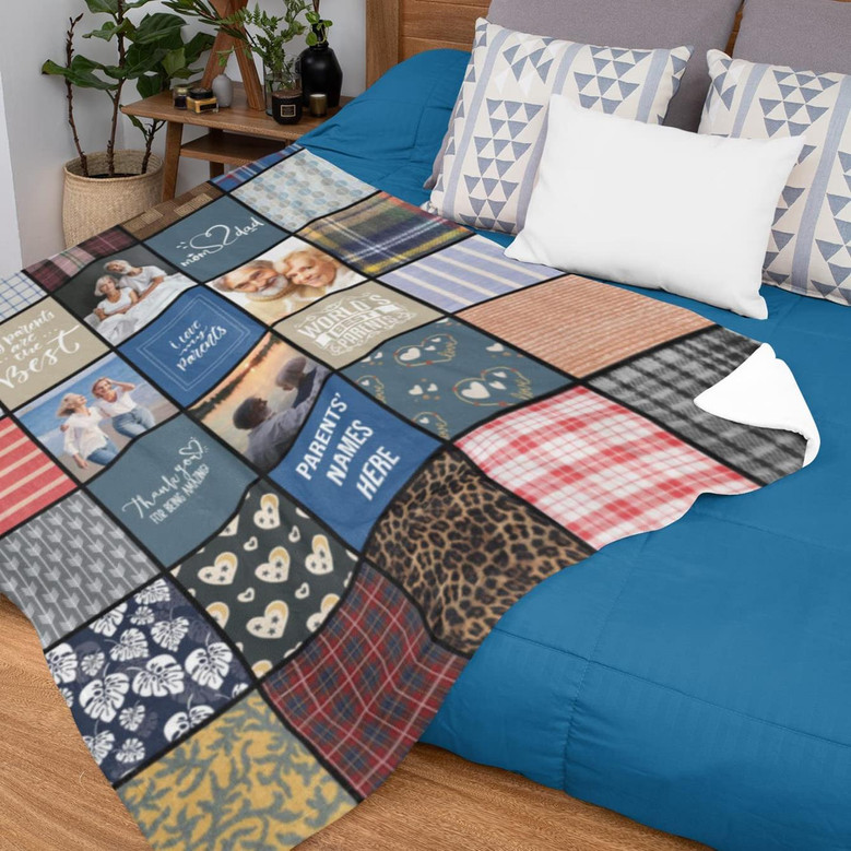 Gift for Parents Anniversary Ideas, Personalized Throw Blanket Photo Collage Pattern Children, Christmas or Birthday Present Idea for Dad and Mom