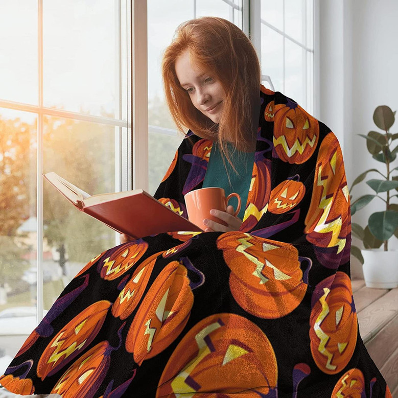 Halloween Pumpkin Blanket, Soft Cozy Flannel Throw Blankets for Couch Sofa Bed Room Home Decor All Season