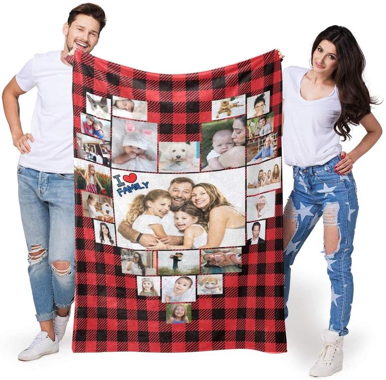 Heart Shape - Custom Throw Blanket with Photos on it, Blanket Personalized for Family Friend with Every Memorial Moment |25 Photos