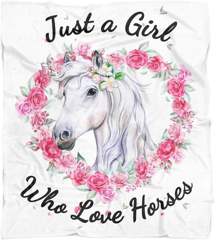 Horse Blanket for Girls - Just A Girl Who Loves Horses Soft Cozy Flannel Throw Blanket