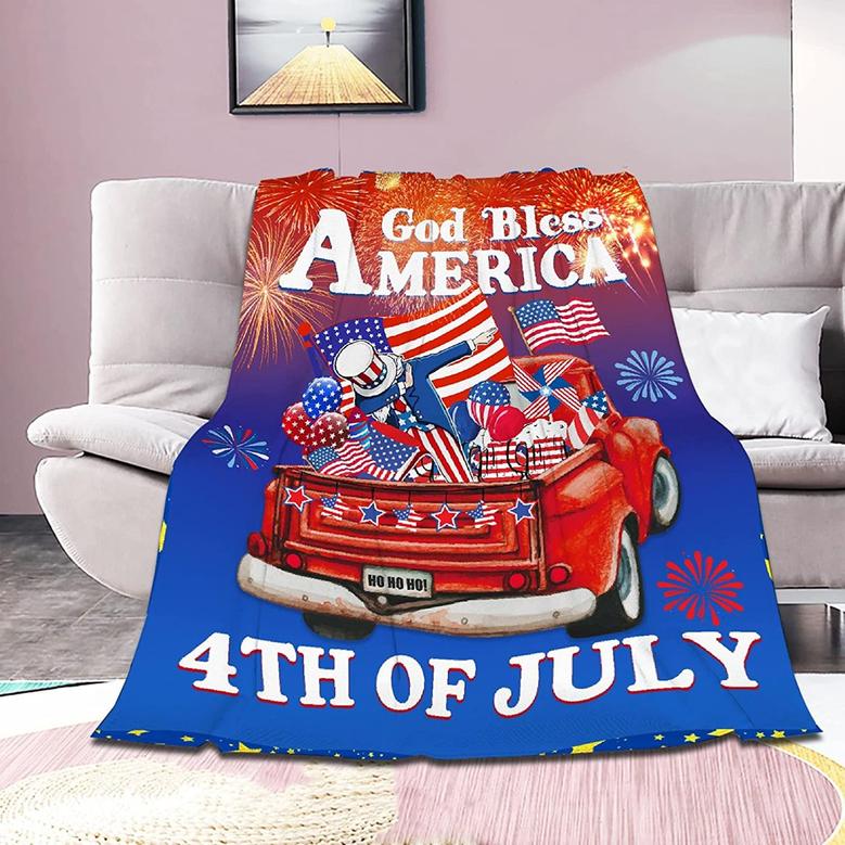 Independence Day Blanket God Bless America 4th of July Flannel Blankets Decorations for Home
