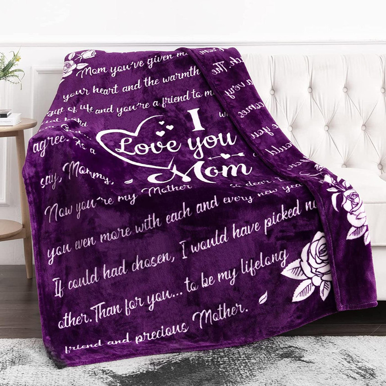 I Love You Mom Blanket -Mom Blanket Printed Throw Blanket