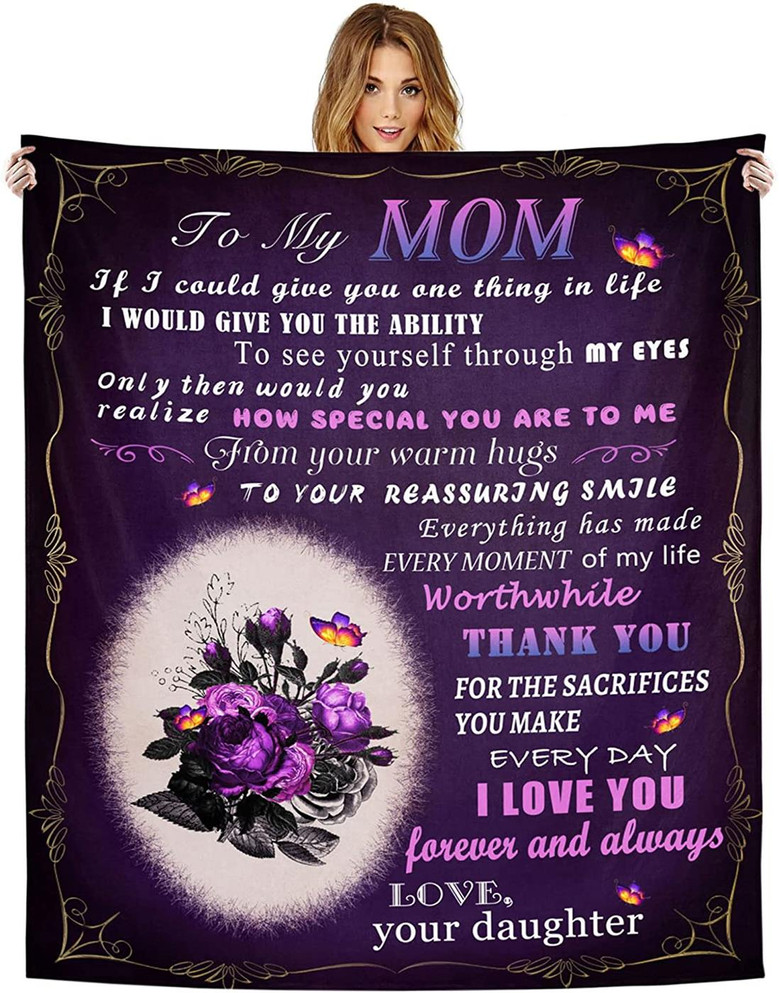To My Mom Blanket from Daughter Blanket Gifts for Mom Butterfly Floral Letter