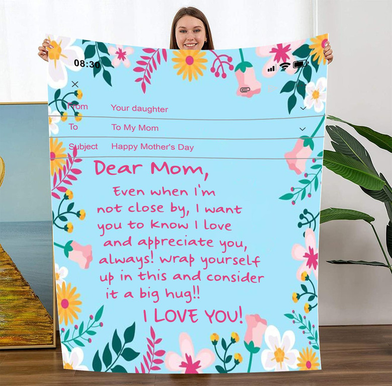 Mom Blanket from Daughter Son - Letter Blanket for Mother's Day, Mom Birthday - Email Floral Theme Blanket Mom Blanket from Daughter Son - Letter Blanket for Mother's Day, Mom Birthday - Email Floral Theme Blanket