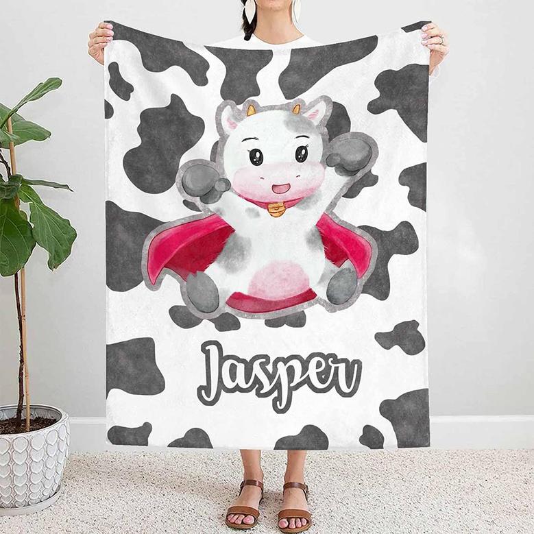 Personalized Baby Blankets for Girls Boys, Custom Cow Print Blanket for Baby Kids, Customized Cow Blanket with Name Super Soft