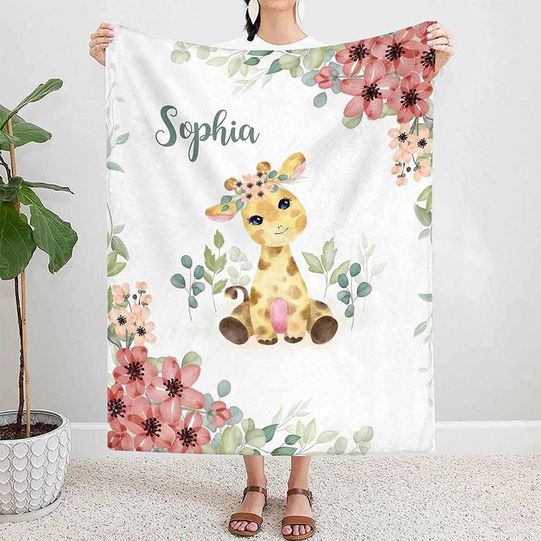 Personalized Baby Blankets with Name for Girls Giraffe Custom Baby Blankets, Baby Customized Blankets, Giraffe Baby Blanket
