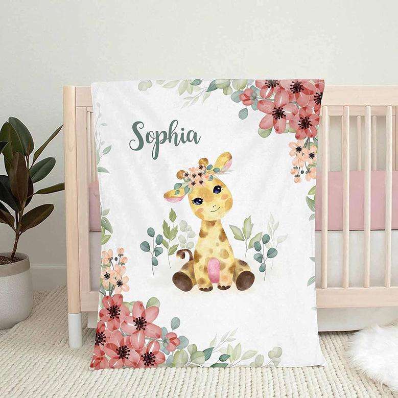 Personalized Baby Blankets with Name for Girls Giraffe Custom Baby Blankets, Baby Customized Blankets, Giraffe Baby Blanket