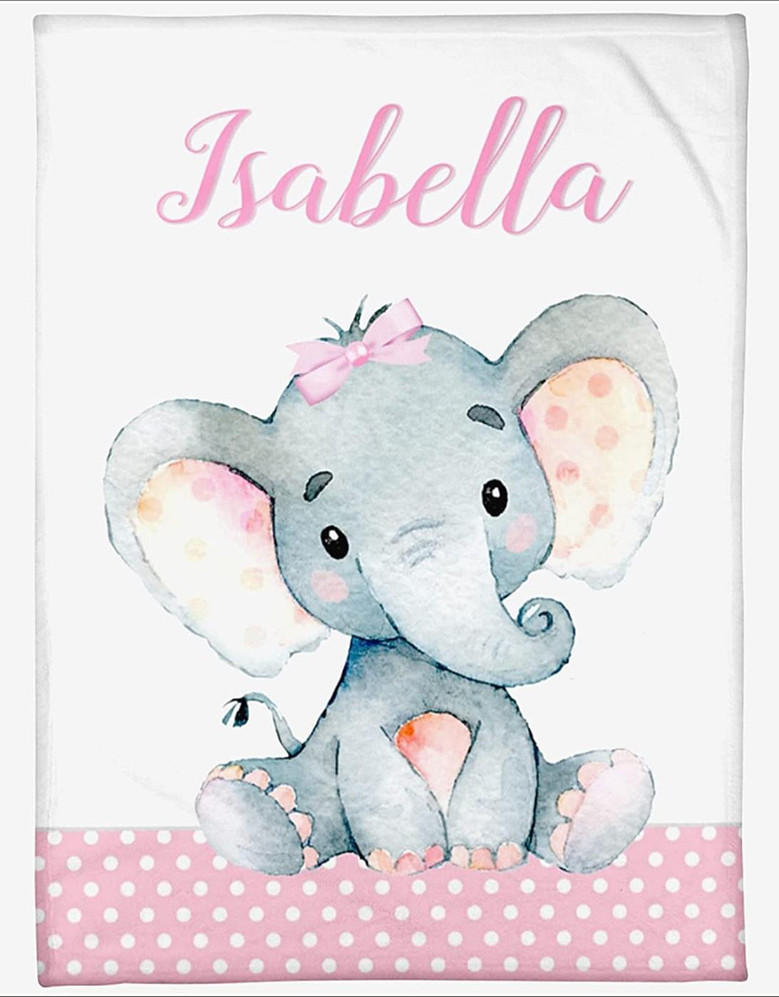 Personalized Baby Girl Elephant Blanket, Baby Girl Pink Blanket, Safari Elephant Blanket, Custom Name Blanket, Fleece,