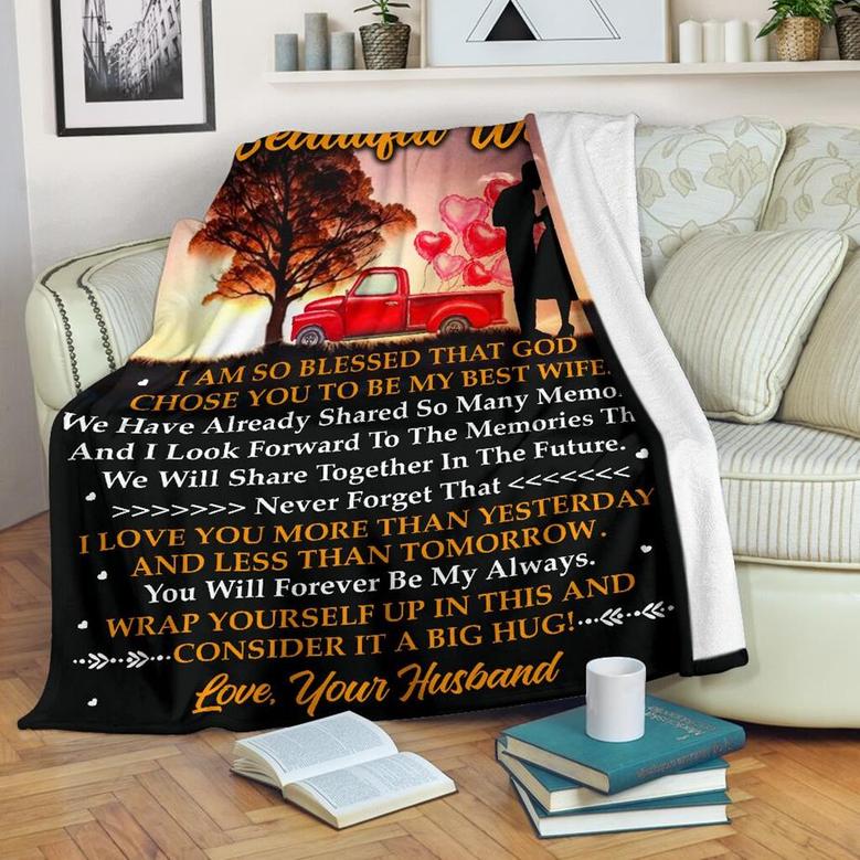 Personalized To My Beautiful Wife Red Truck Fleece Blanket From Husband To My Wife I Am So Blessed That God Truck Blanket Gifts For Wife