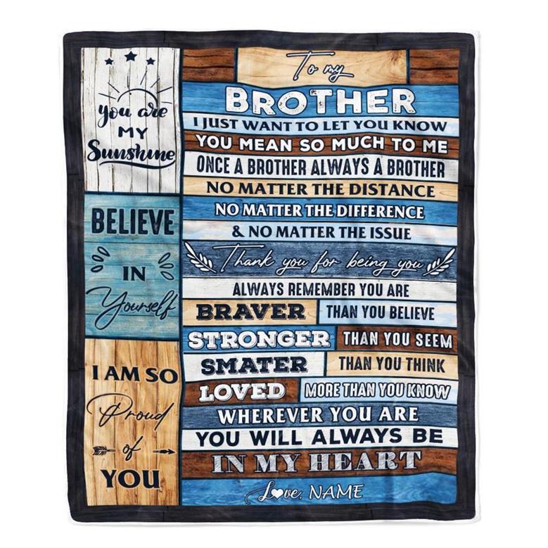 Personalized To My Brother Blanket From Sister Wood You Will Always Be In My Heart Brother Birthday Christmas Graduation Customized Bed Fleece Throw Blanket