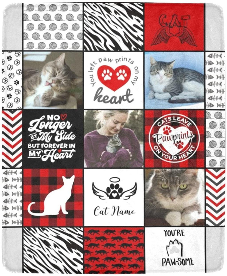 Personalized Cat Memorial Gifts - Pet Loss Gifts - Custom Sympathy Blankets with Loss of Cat Picture and Name - Grieving Gift for Cat Mom