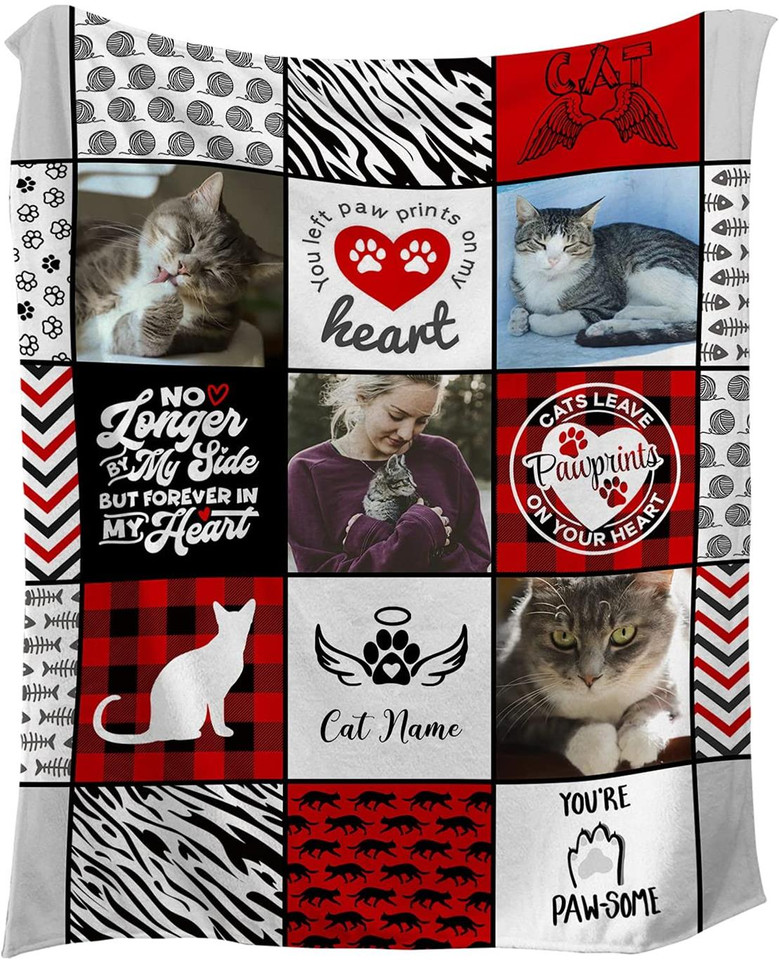 Personalized Cat Memorial Gifts - Pet Loss Gifts - Custom Sympathy Blankets with Loss of Cat Picture and Name - Grieving Gift for Cat Mom