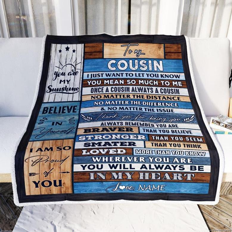 Personalized To My Cousin Blanket From Famaly Wood You Will Always Be In My Heart Cousin Birthday Christmas Graduation Customized Bed Fleece Throw Blanket