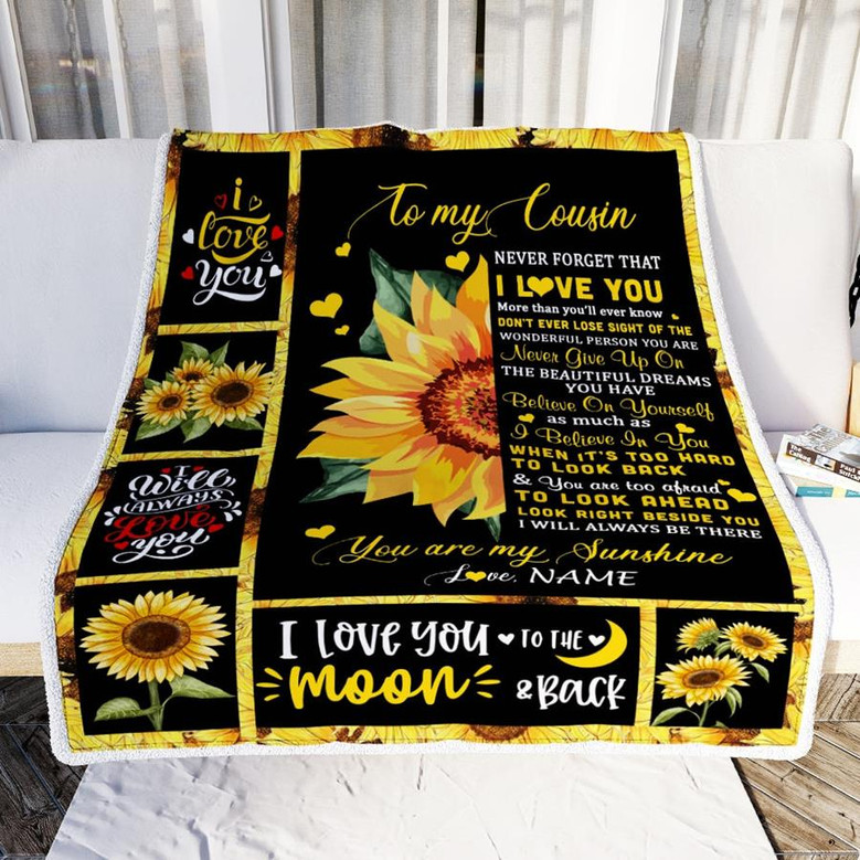 Personalized To My Cousin Blanket From Family Never Forget I Love You Sunflower Cousin Birthday Graduation Christmas Customized Bed Quilt Fleece Throw Blanket