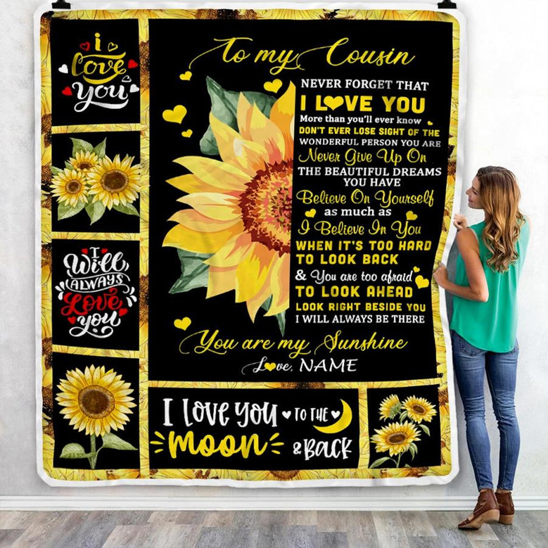 Personalized To My Cousin Blanket From Family Never Forget I Love You Sunflower Cousin Birthday Graduation Christmas Customized Bed Quilt Fleece Throw Blanket