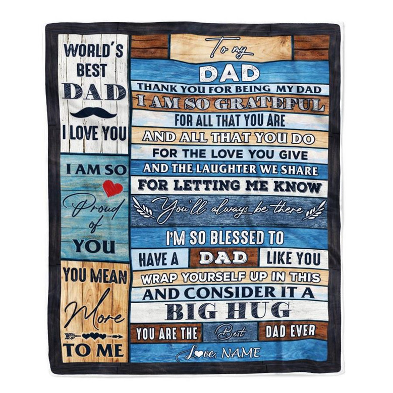 Personalized To My Dad Blanket From Daughter Son Wood Thank You For Being My Dad Fathers Day Birthday Christmas Customized Bed Fleece Throw Blanket