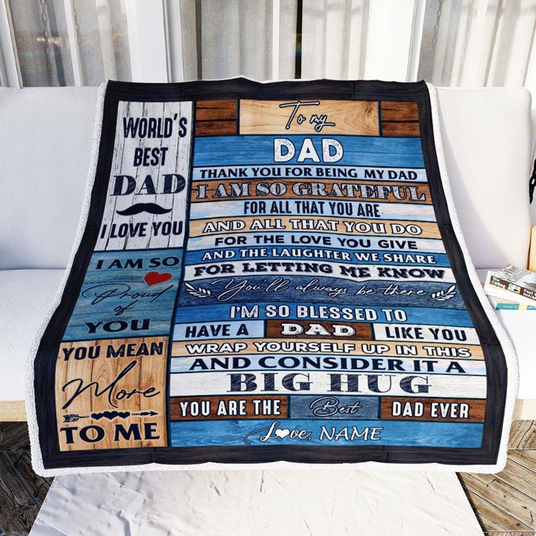 Personalized To My Dad Blanket From Daughter Son Wood Thank You For Being My Dad Fathers Day Birthday Christmas Customized Bed Fleece Throw Blanket