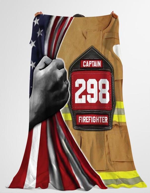 Personalized Firefighter American Flag Blanket Firefighter Turnout Coat Color Number Can Be Changed Blanket