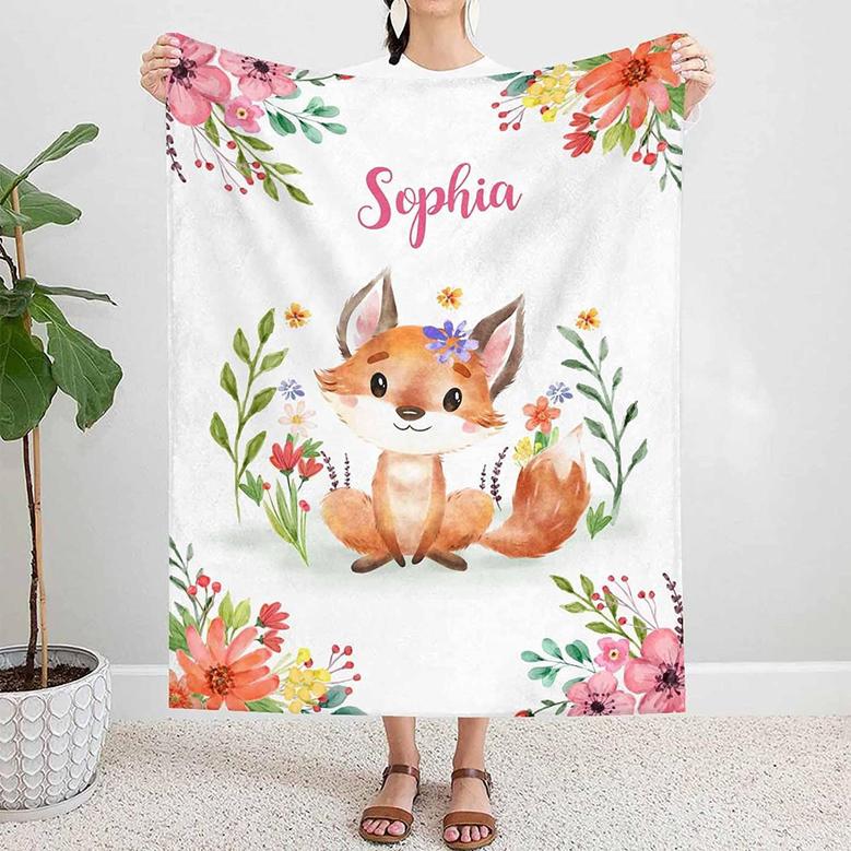 Personalized Fox Blankets for Baby Girls, Customized Blankets For Newborn Baby Girl