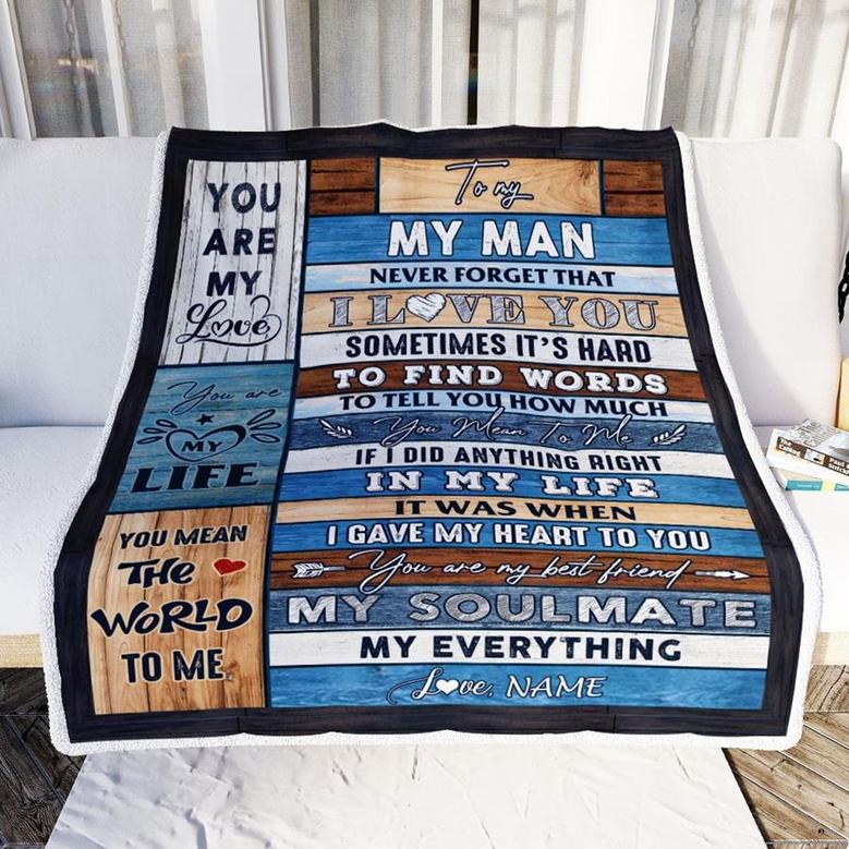 Personalized To My Man Blanket From Wife Never Forget I Love You Husband Birthday Anniversary Wedding Valentines Day Christmas Customized Fleece Throw Blanket