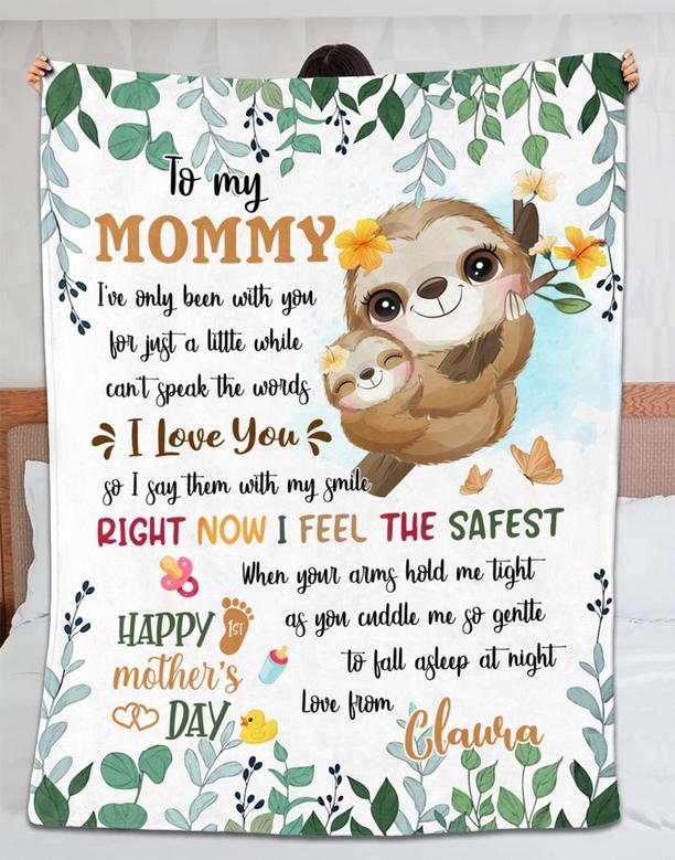 Personalized Name Blanket, To My Mom Blanket, Mother's Day Blanket, Blanket For Mom From Daughter, Mommy To Be, Sloth Cute Fleece Blanket