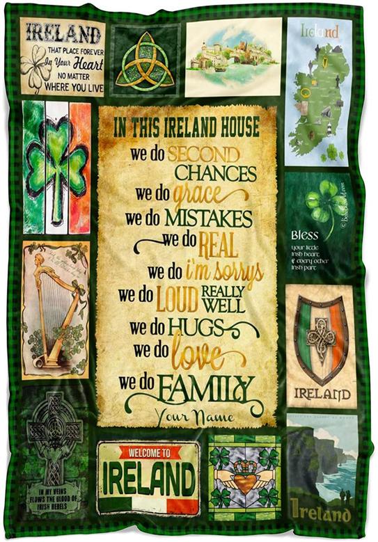 Personalized Name Blanket for Saint Patrick's Day - I Love Irish - Welcome to Ireland House Throw Blanket
