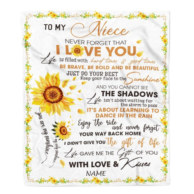 Personalized To My Niece Blanket From Aunt Auntie Uncle I Love You White Sunflower Niece Birthday Christmas Thanksgiving Graduation Customized Fleece Blanket