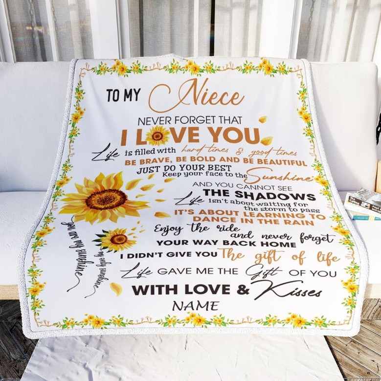 Personalized To My Niece Blanket From Aunt Auntie Uncle I Love You White Sunflower Niece Birthday Christmas Thanksgiving Graduation Customized Fleece Blanket