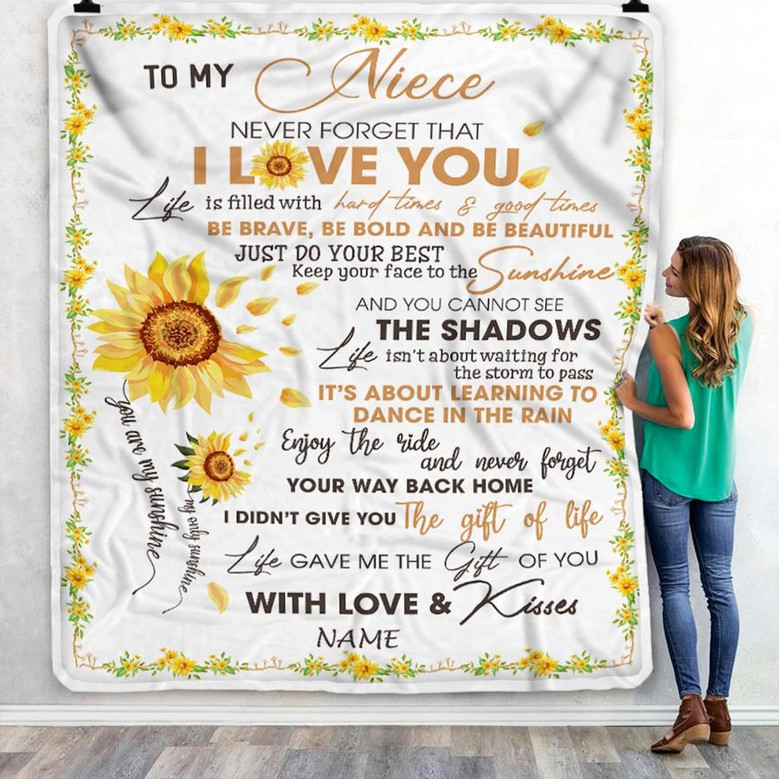 Personalized To My Niece Blanket From Aunt Auntie Uncle I Love You White Sunflower Niece Birthday Christmas Thanksgiving Graduation Customized Fleece Blanket